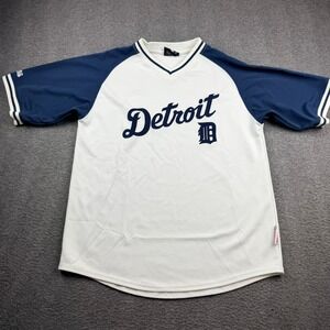 Stitches Detroit Tigers Baseball Jersey Men's Large White Navy Blue Raglan Mesh